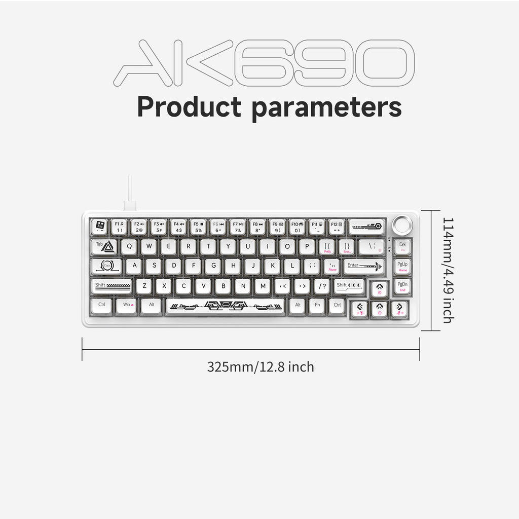 AJAZZ AK690 Wired  Mechanical Keyboard, Full Hot-Swappable Keys, Multi-Function Metal Knob, Plug-and-Play Wired Connection. Matte Texture Keycaps. Adjustable Dual-Layer Wrist Rest. Multicolor Backlighting