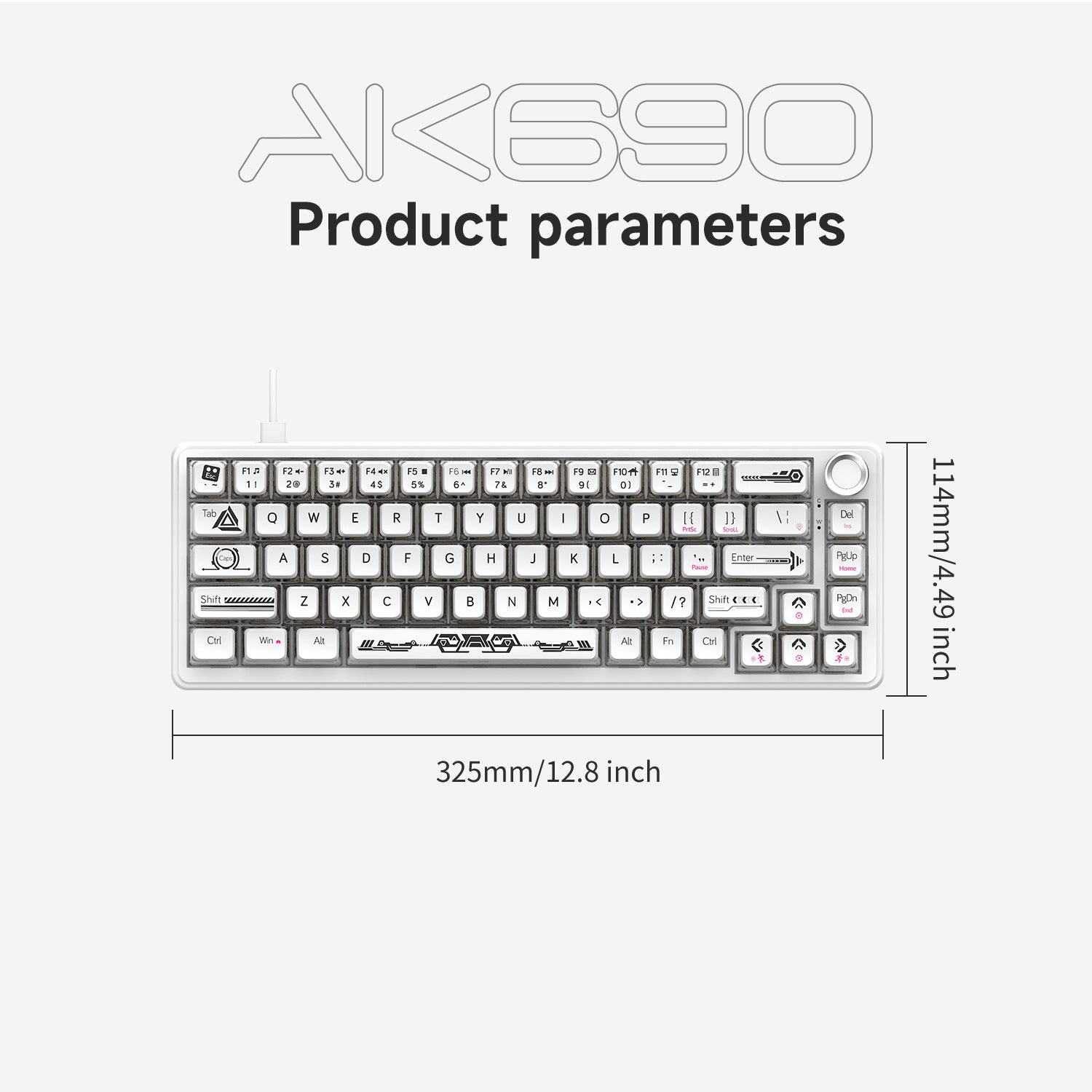 AJAZZ AK690 Wired  Mechanical Keyboard, Full Hot-Swappable Keys, Multi-Function Metal Knob, Plug-and-Play Wired Connection. Matte Texture Keycaps. Adjustable Dual-Layer Wrist Rest. Multicolor Backlighting