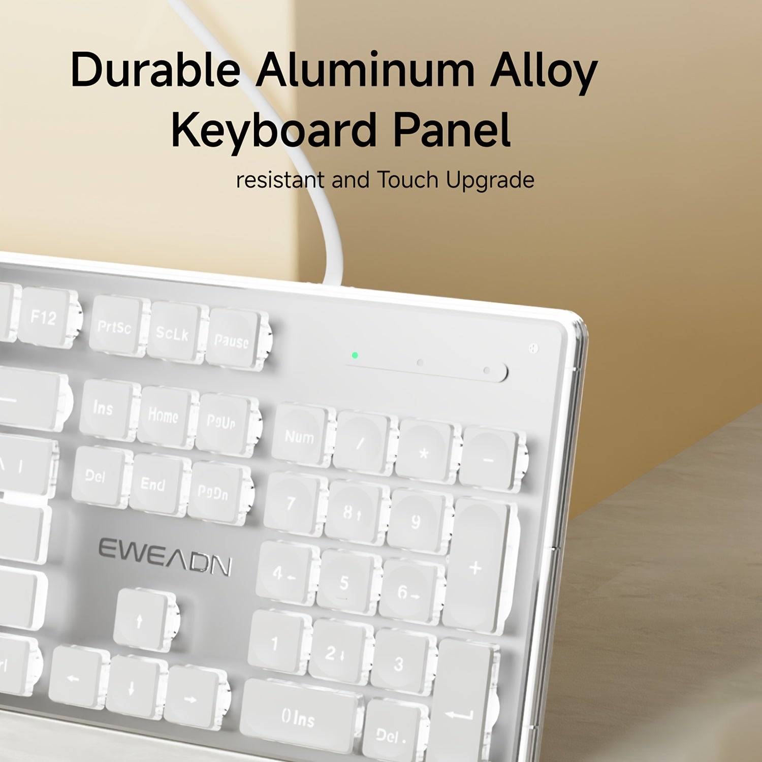 EWEADN GX710S Illuminated Computer Keyboards, Wired USB Keyboard Featuring White Backlighting, Metal Surface, Easy Plug And Play, Pudding Keycaps Full Size Silent Computer Keyboard for Windows\u002FPc\u002FLaptop - White