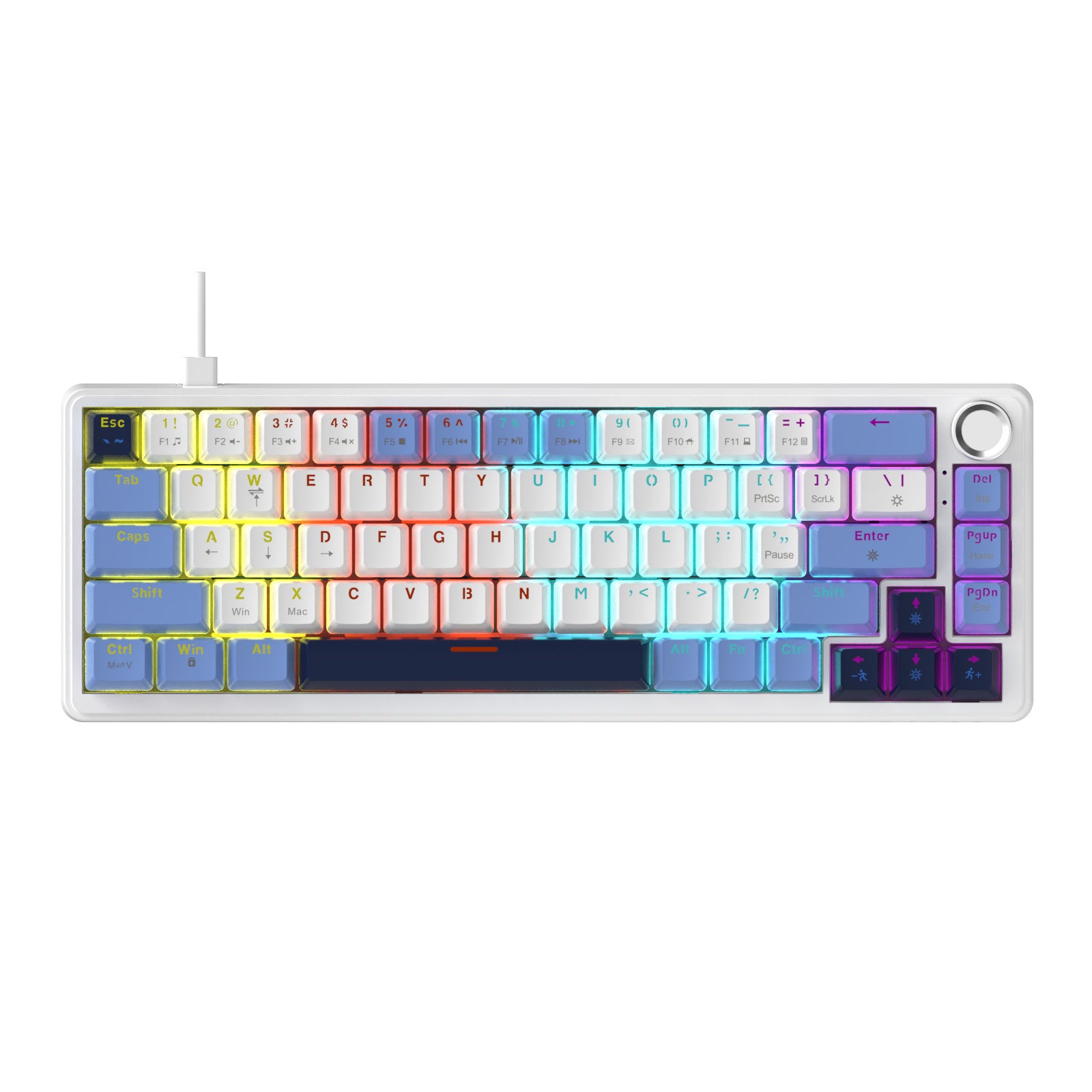 AJAZZ AK690 Wired  Mechanical Keyboard, Full Hot-Swappable Keys, Multi-Function Metal Knob, Plug-and-Play Wired Connection. Matte Texture Keycaps. Adjustable Dual-Layer Wrist Rest. Multicolor Backlighting