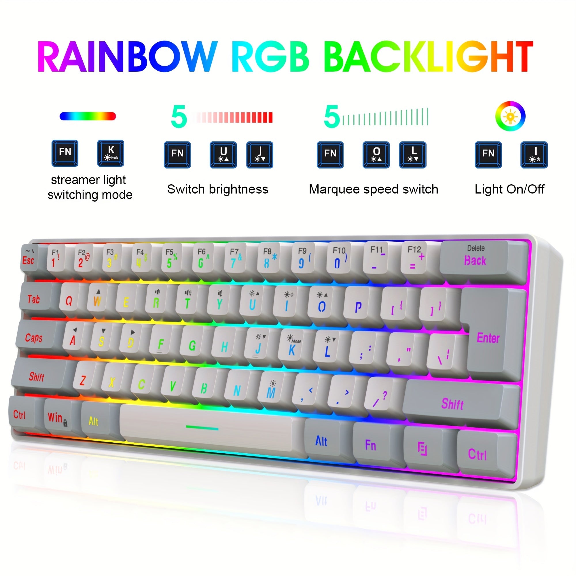 Snpurdiri 60% wireless game keyboard RGB lighting keyboard and 2.4 g wireless mouse combination, including 2.4 g mini mechanical touch keyboard, ergonomic design rechargeable