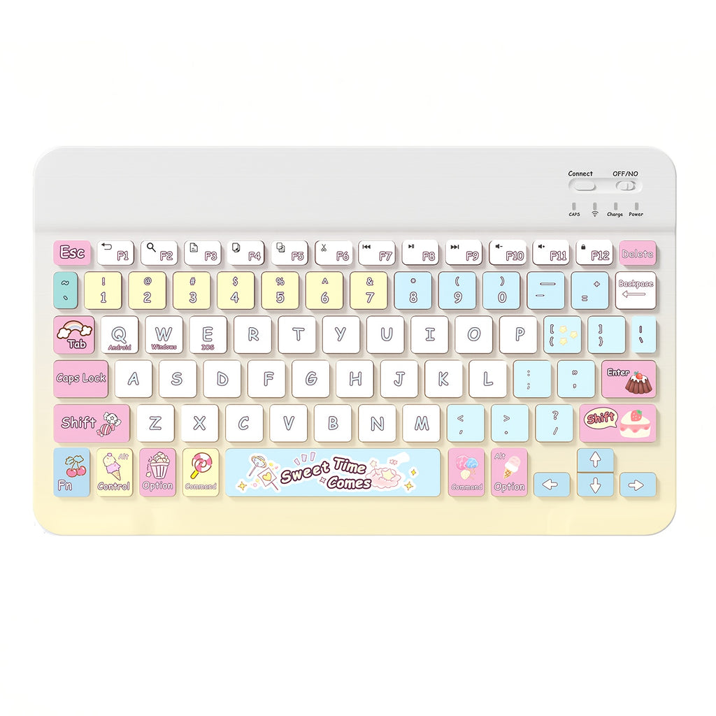 Ultra-Slim Rechargeable Bluetooth Keyboard Portable Compact Wireless Keyboard (150mAh) Compatible with Samsung Galaxy Tab Tablet Android Windows Smartphone Cell Phone IOS iPad Cartoon Pattern