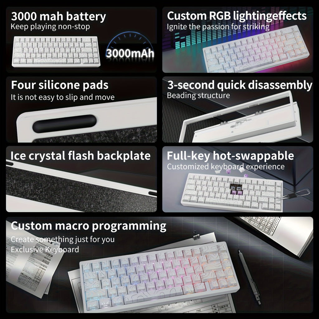 A Robust Mechanical Keyboard Featuring a Full Aluminum Build And a Thickened Gasket, Offering Wireless And 2.4G Wired Tri-Mode Connectivity for an Outstanding Typing Experience