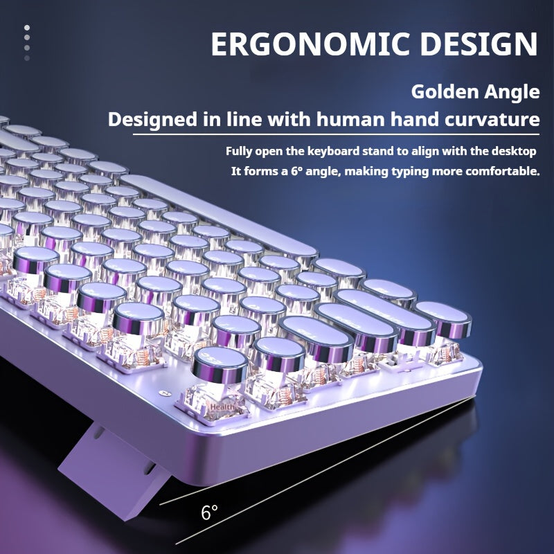 EWEADN Punk Typewriter Mechanical Gaming Keyboard • All-Metal Panel • 104Keys Wired • Punk Round Keycaps with LED Backlit • USB Wired Keyboards for Game and Office • for Windows Laptop PC • White Blue Switches