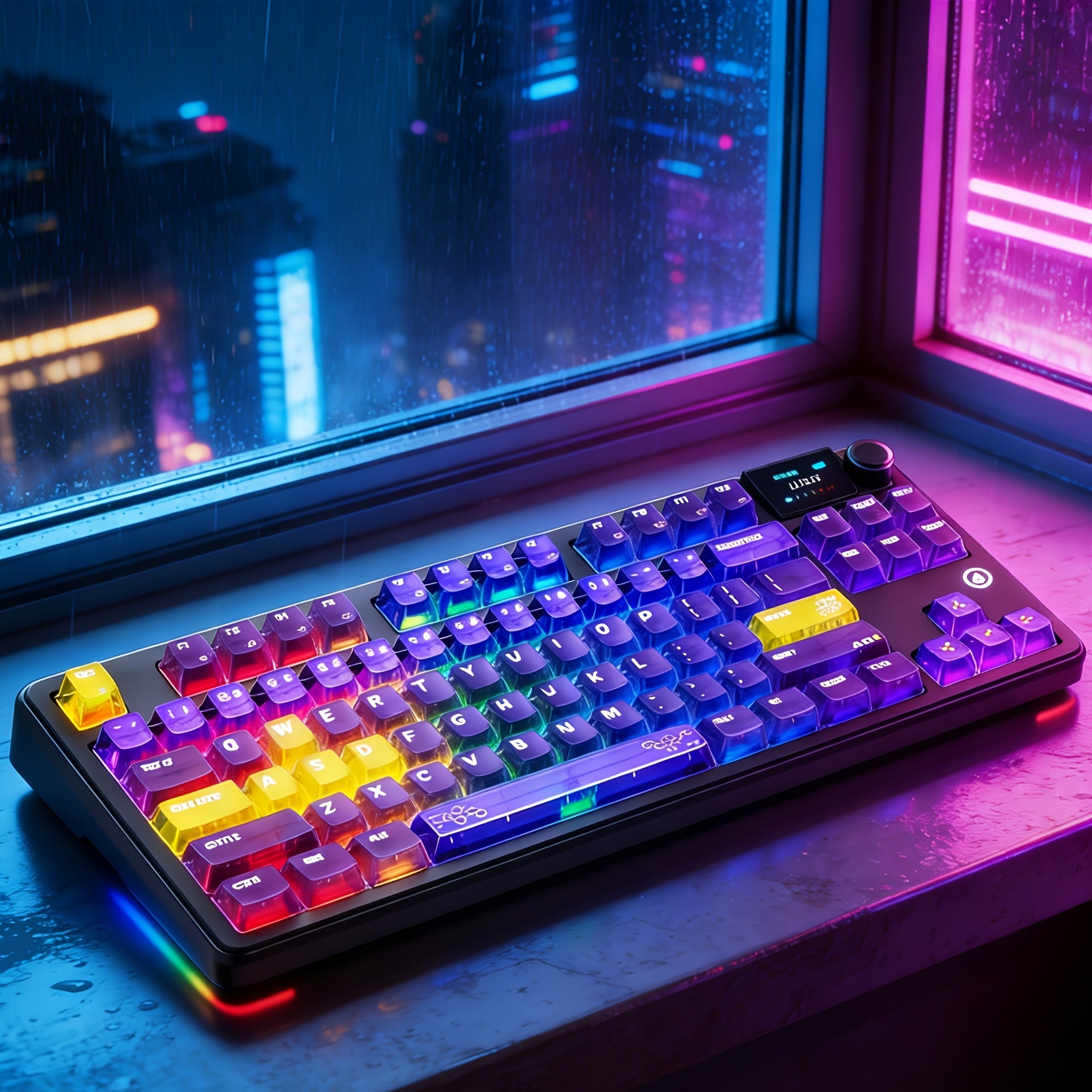 AJAZZ MK87 Pro (Dual 8K Edition)87-key Compact Layout, Soft And Bouncy Typing Feel 1.14-inch Pluggable TFT Color Screen + Metal Volume Knob Tri-mode Connection RGB Lighting Creates A Strong Ambient Effect Under The Transparent Keycaps