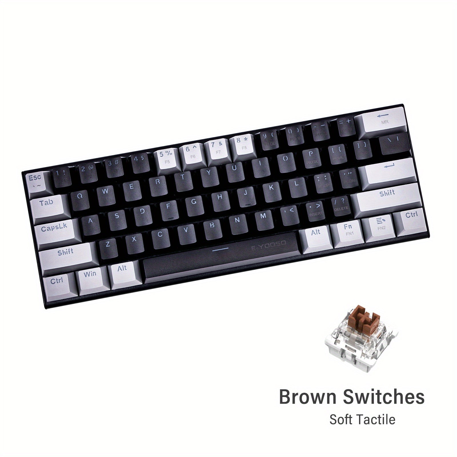 E-YOOSO Z11 60% Mechanical Keyboard, Mechanical Gaming Keyboard Wired With LED Backlit, Ultra-Compact 60 Percent Computer Keyboard For Windows, Mac OS Black Gray, White Gray