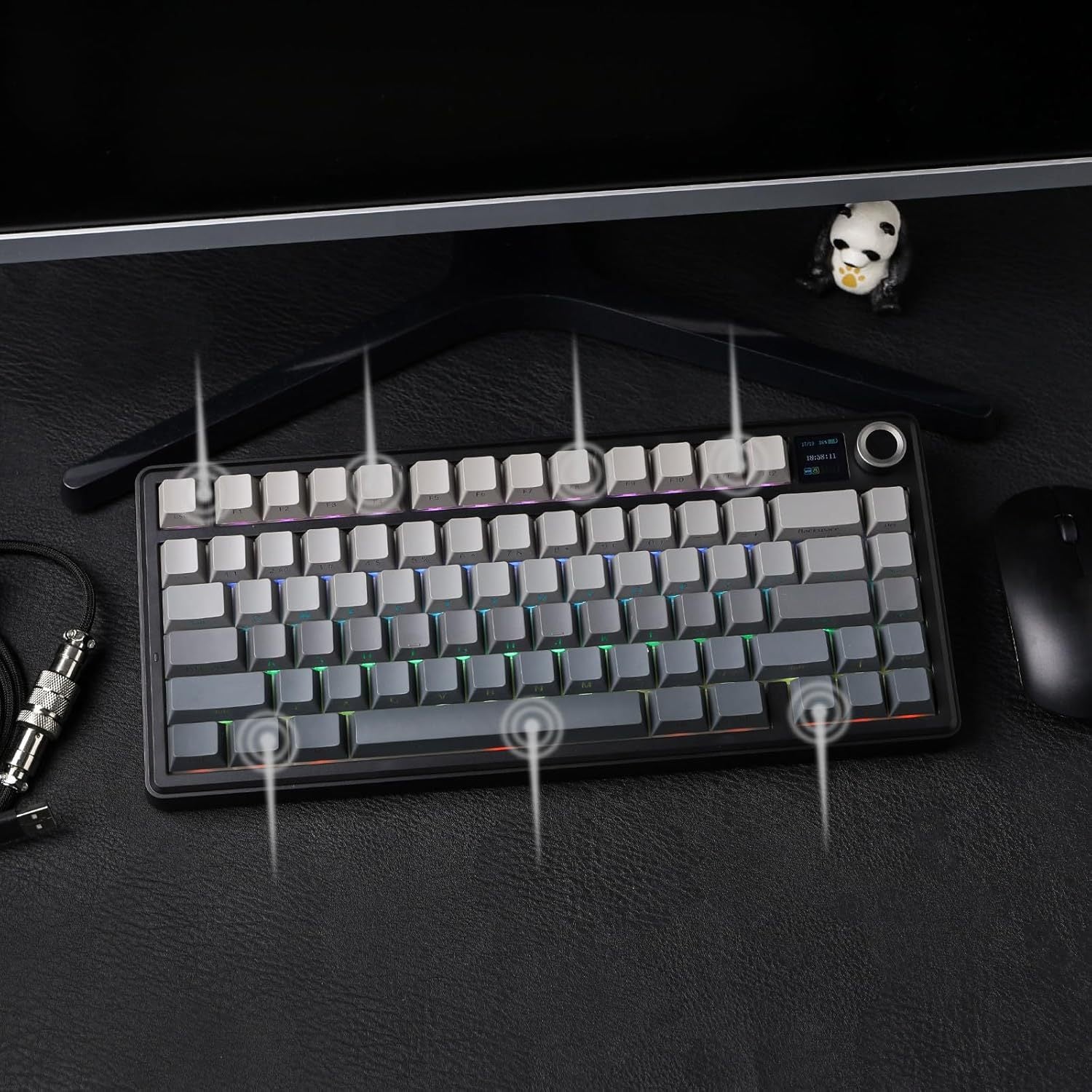 AULA Wireless Mechanical Gaming Keyboard with TFT Screen & Knob, 75% Hot Swappable Creamy Keyboard, RGB Backlit Teclado Mecanico, Tri-Mode Bluetooth\u002F2.4GHz\u002FUSB-C, Gasket Mount Gaming Keyboard for PC Mac Laptop Tablet
