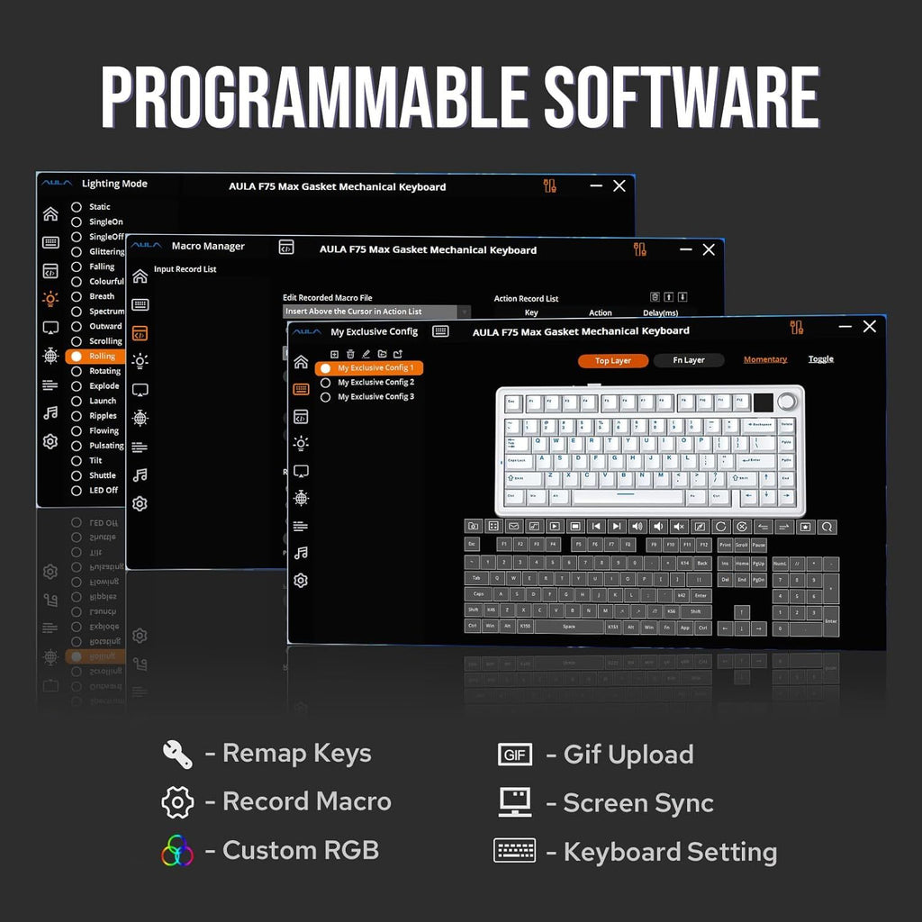 AULA Wireless Mechanical Gaming Keyboard with TFT Screen & Knob, 75% Hot Swappable Creamy Keyboard, RGB Backlit Teclado Mecanico, Tri-Mode Bluetooth\u002F2.4GHz\u002FUSB-C, Gasket Mount Gaming Keyboard for PC Mac Laptop Tablet