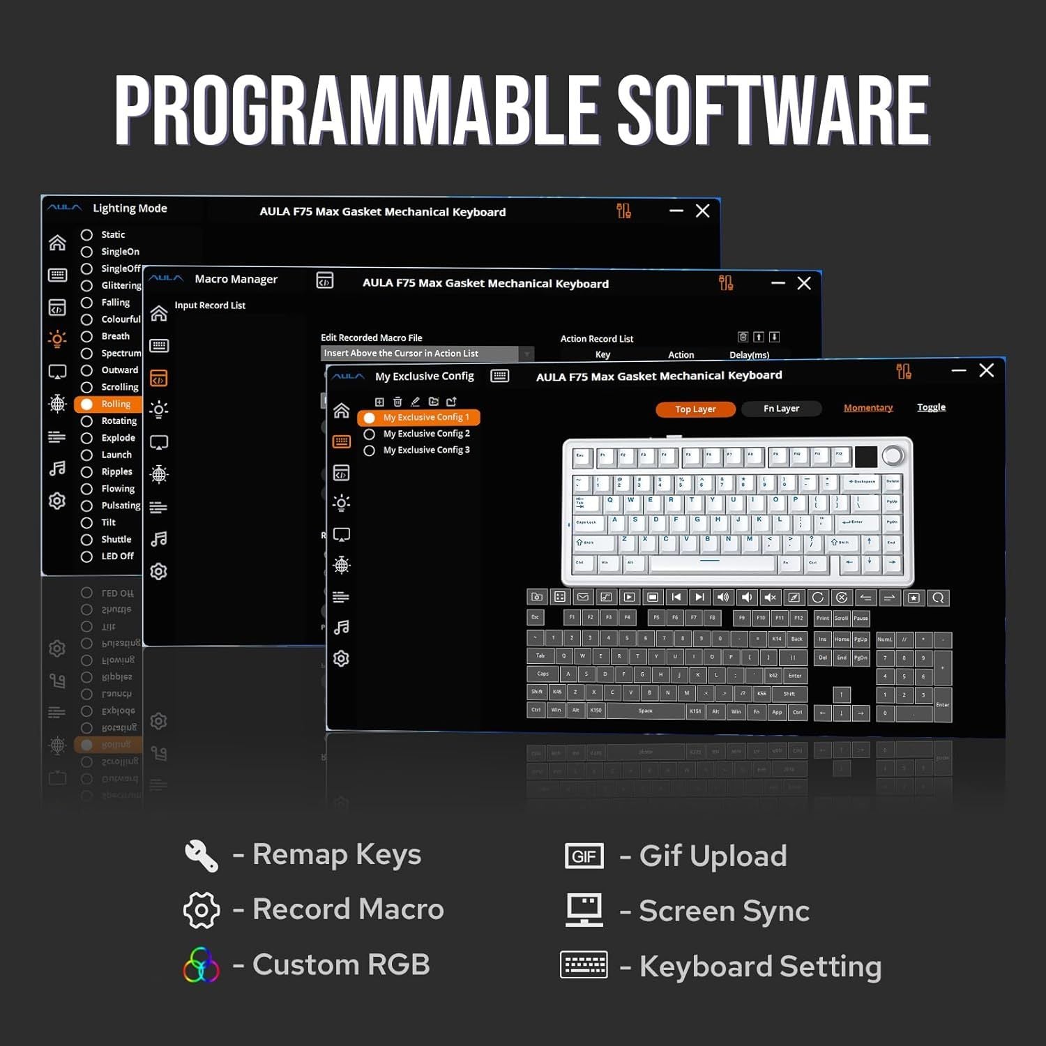 AULA Wireless Mechanical Gaming Keyboard with TFT Screen & Knob, 75% Hot Swappable Creamy Keyboard, RGB Backlit Teclado Mecanico, Tri-Mode Bluetooth\u002F2.4GHz\u002FUSB-C, Gasket Mount Gaming Keyboard for PC Mac Laptop Tablet