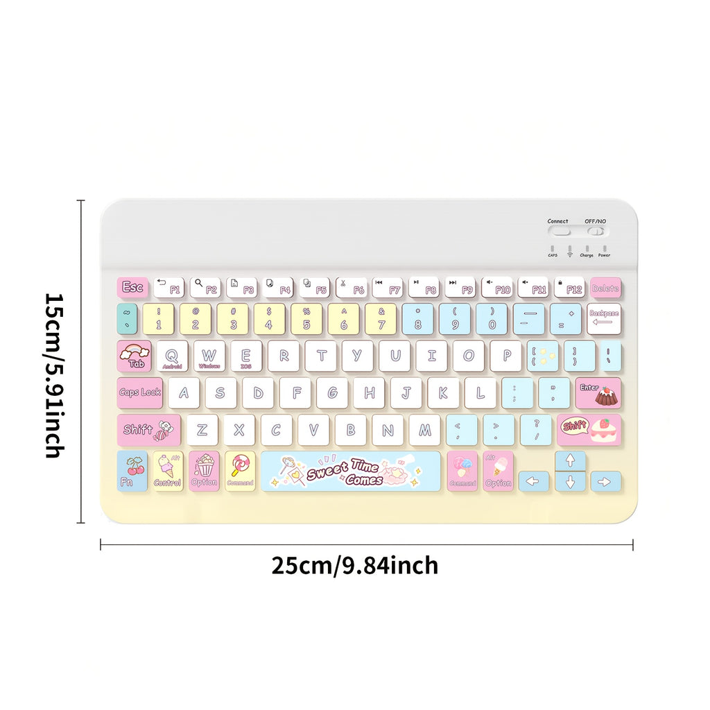 Ultra-Slim Rechargeable Bluetooth Keyboard Portable Compact Wireless Keyboard (150mAh) Compatible with Samsung Galaxy Tab Tablet Android Windows Smartphone Cell Phone IOS iPad Cartoon Pattern