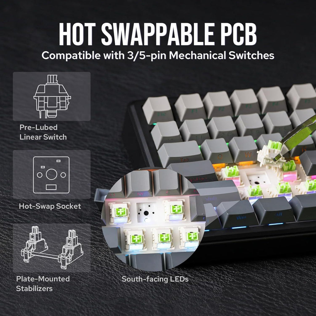 AULA Wireless Mechanical Gaming Keyboard with TFT Screen & Knob, 75% Hot Swappable Creamy Keyboard, RGB Backlit Teclado Mecanico, Tri-Mode Bluetooth\u002F2.4GHz\u002FUSB-C, Gasket Mount Gaming Keyboard for PC Mac Laptop Tablet