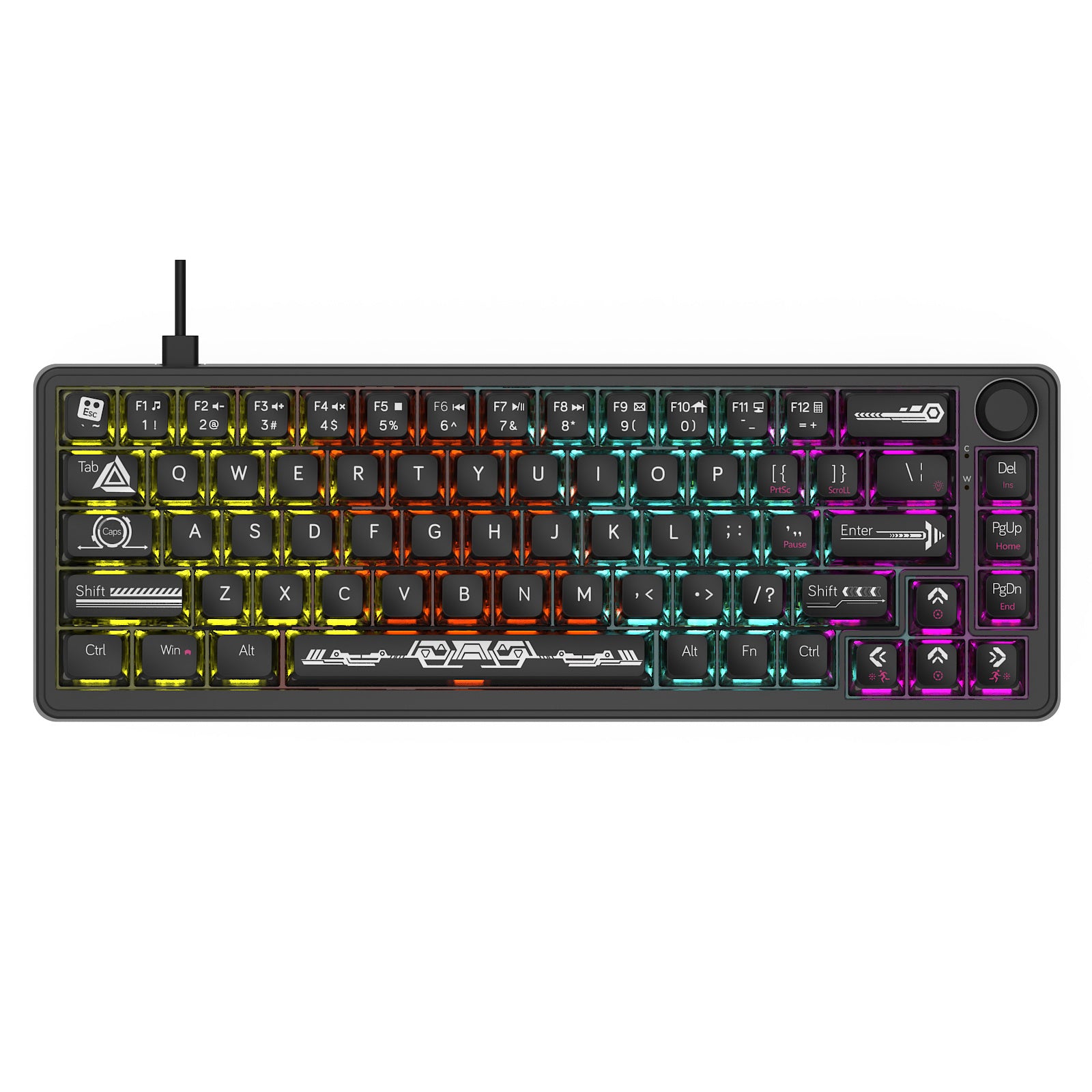 AJAZZ AK690 Wired  Mechanical Keyboard, Full Hot-Swappable Keys, Multi-Function Metal Knob, Plug-and-Play Wired Connection. Matte Texture Keycaps. Adjustable Dual-Layer Wrist Rest. Multicolor Backlighting