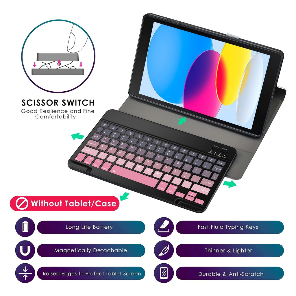 Ultra-Slim Rechargeable Wireless Keyboard | Compact Wireless Keyboard, 150mAh Battery, Compatible with Samsung Galaxy Tab, Android, Windows, Smartphones, IOS, IPad, Black Pink Gradient