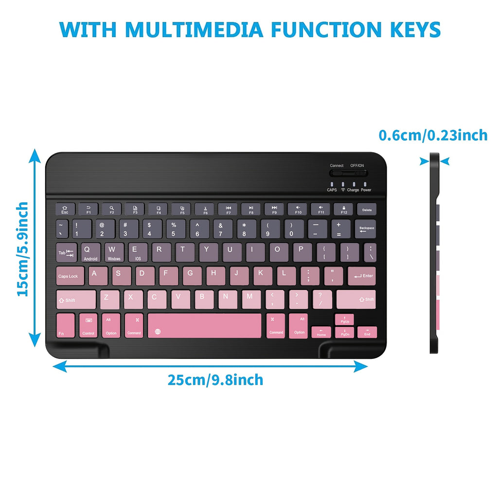 Ultra-Slim Rechargeable Wireless Keyboard | Compact Wireless Keyboard, 150mAh Battery, Compatible with Samsung Galaxy Tab, Android, Windows, Smartphones, IOS, IPad, Black Pink Gradient