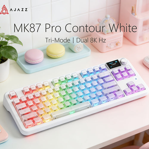 AJAZZ MK87 Pro (Dual 8K Edition)87-key Compact Layout, Soft And Bouncy Typing Feel 1.14-inch Pluggable TFT Color Screen + Metal Volume Knob Tri-mode Connection RGB Lighting Creates A Strong Ambient Effect Under The Transparent Keycaps