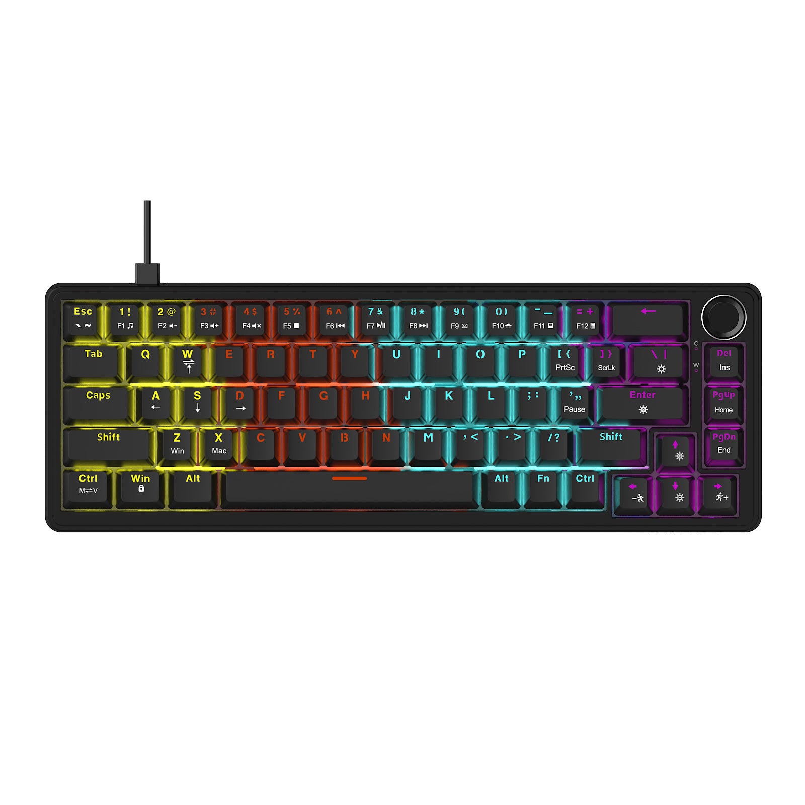AJAZZ AK690 Wired  Mechanical Keyboard, Full Hot-Swappable Keys, Multi-Function Metal Knob, Plug-and-Play Wired Connection. Matte Texture Keycaps. Adjustable Dual-Layer Wrist Rest. Multicolor Backlighting