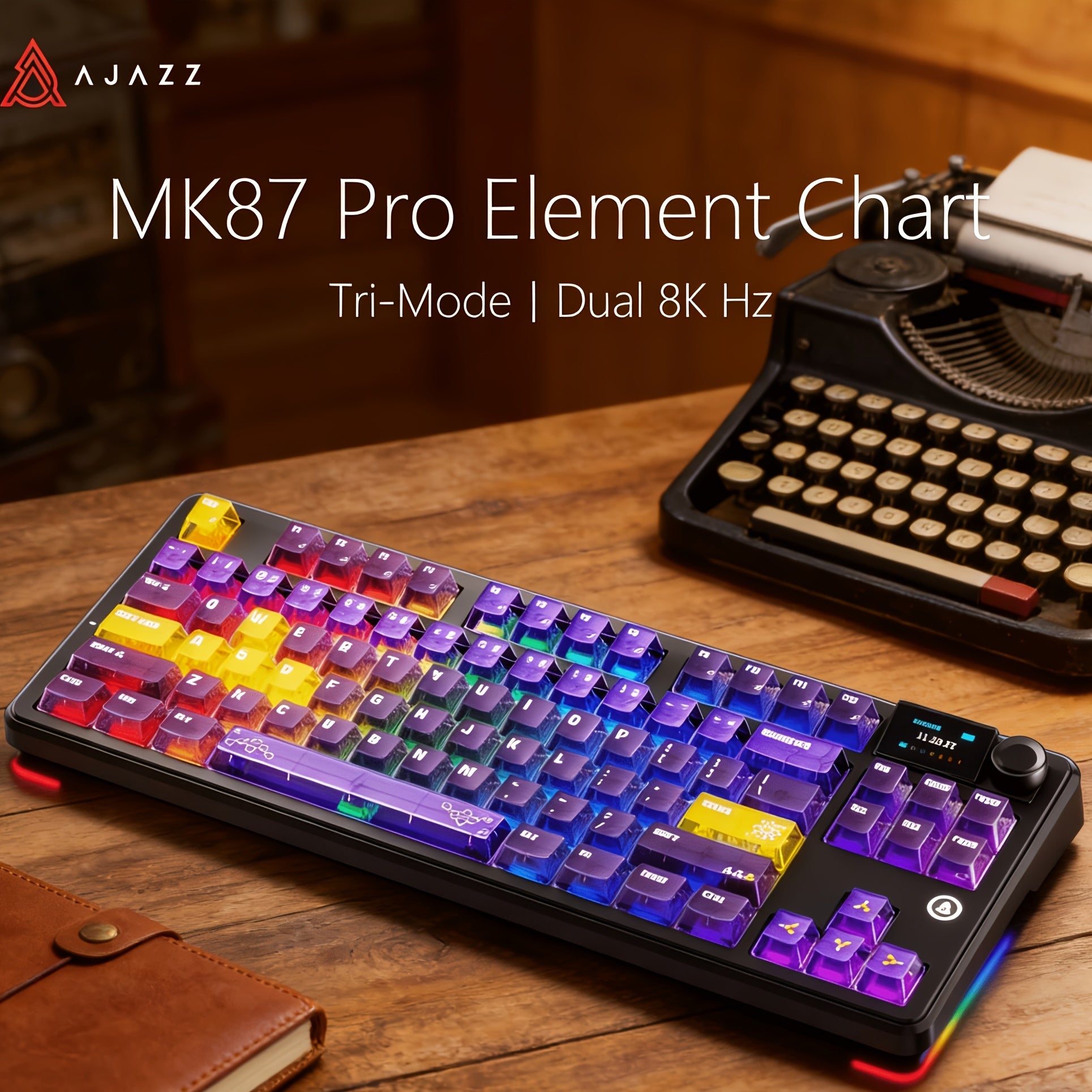 AJAZZ MK87 Pro (Dual 8K Edition)87-key Compact Layout, Soft And Bouncy Typing Feel 1.14-inch Pluggable TFT Color Screen + Metal Volume Knob Tri-mode Connection RGB Lighting Creates A Strong Ambient Effect Under The Transparent Keycaps