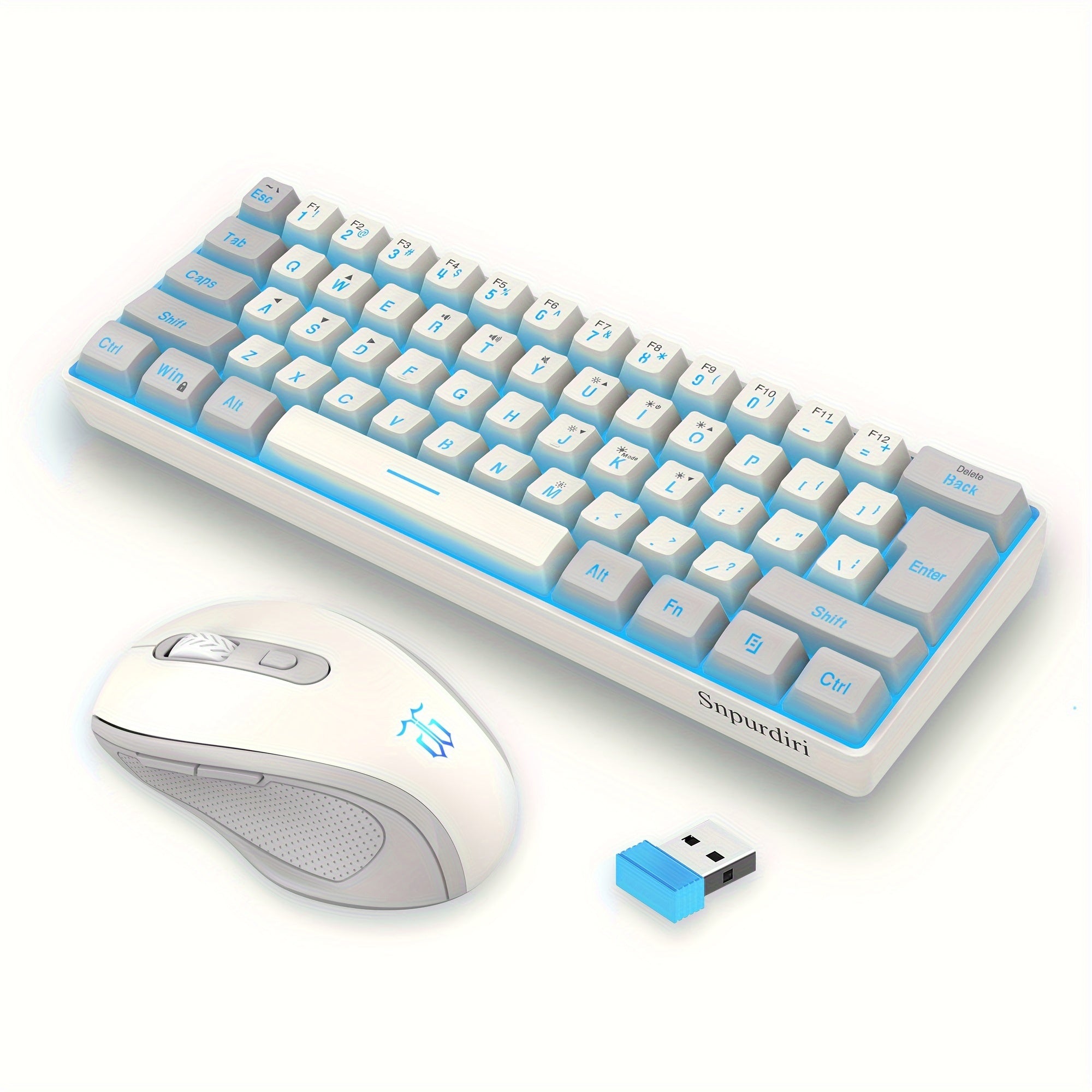 Snpurdiri 60% wireless game keyboard RGB lighting keyboard and 2.4 g wireless mouse combination, including 2.4 g mini mechanical touch keyboard, ergonomic design rechargeable