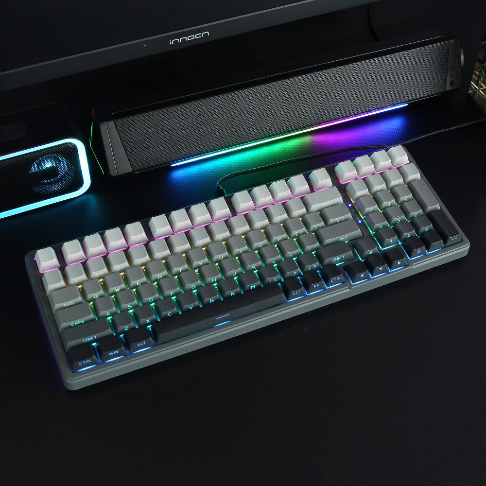 FURYCUBE ZT99 Model 99-Key Gaming Keyboard, Single Mode with RGB Backlighting - 98% Compact Layout, Black And White Side-Etched Keycaps with Gradient, Side-Printed Keycaps, USB Powered Wired Mechanical Keyboard, Compatible with Win\u002FMac
