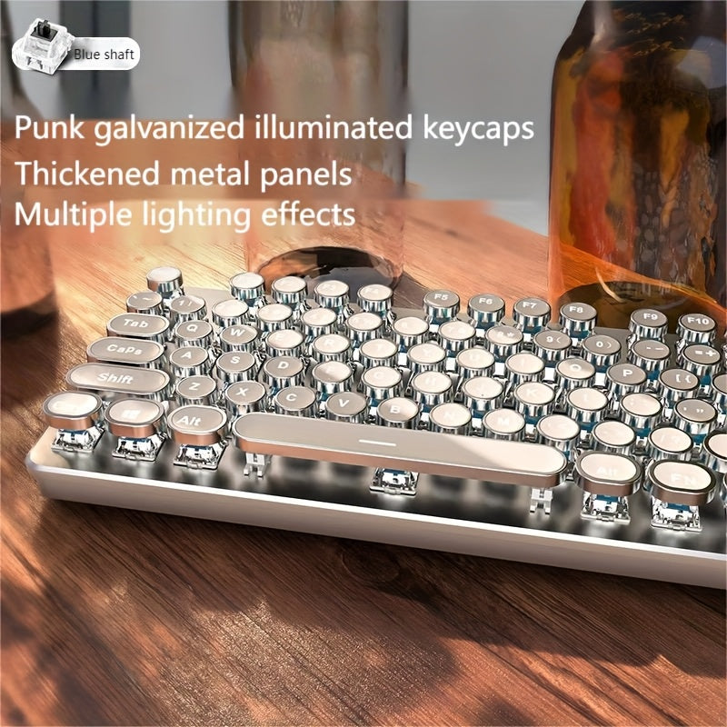 Premium Cyberpunk Mechanical Keyboard USB Cable, Retro Typewriter-style Mechanical Keyboard with 104 Keys Multi-function Knob with Responsive Operation Exceptional Tactile Feedback Compatible with Wired USB Desktops And Laptops