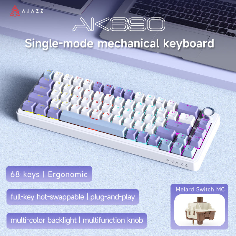 AJAZZ AK690 Mechanical Keyboard, Full Hot-Swappable, Multi-Function Metal Knob, Semi-Transparent Keycaps, Three-Axis Options