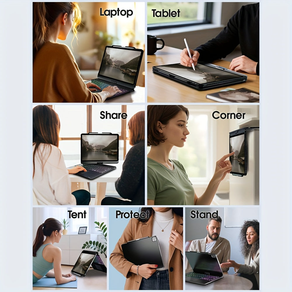 Touch Case with Keyboard for iPad Pro 13-inch(M4, 2024), iPad Air 13-inch(M3, 2025\u002FM2, 2024) & iPad Pro 12.9(6th\u002F5th\u002F4th\u002F3rd Gen), Trackpad, 360° Rotatable, Mixed Color Backlit.