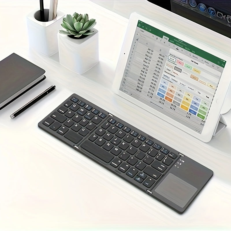 Slim And Lightweight Wireless Keyboard That Folds Into Three Parts - Includes a Touchpad, Charges Via USB, And Works with Android, Ios, Windows, And Mac - Features a Type-C Charging Port, Ideal for Office Use And Travel