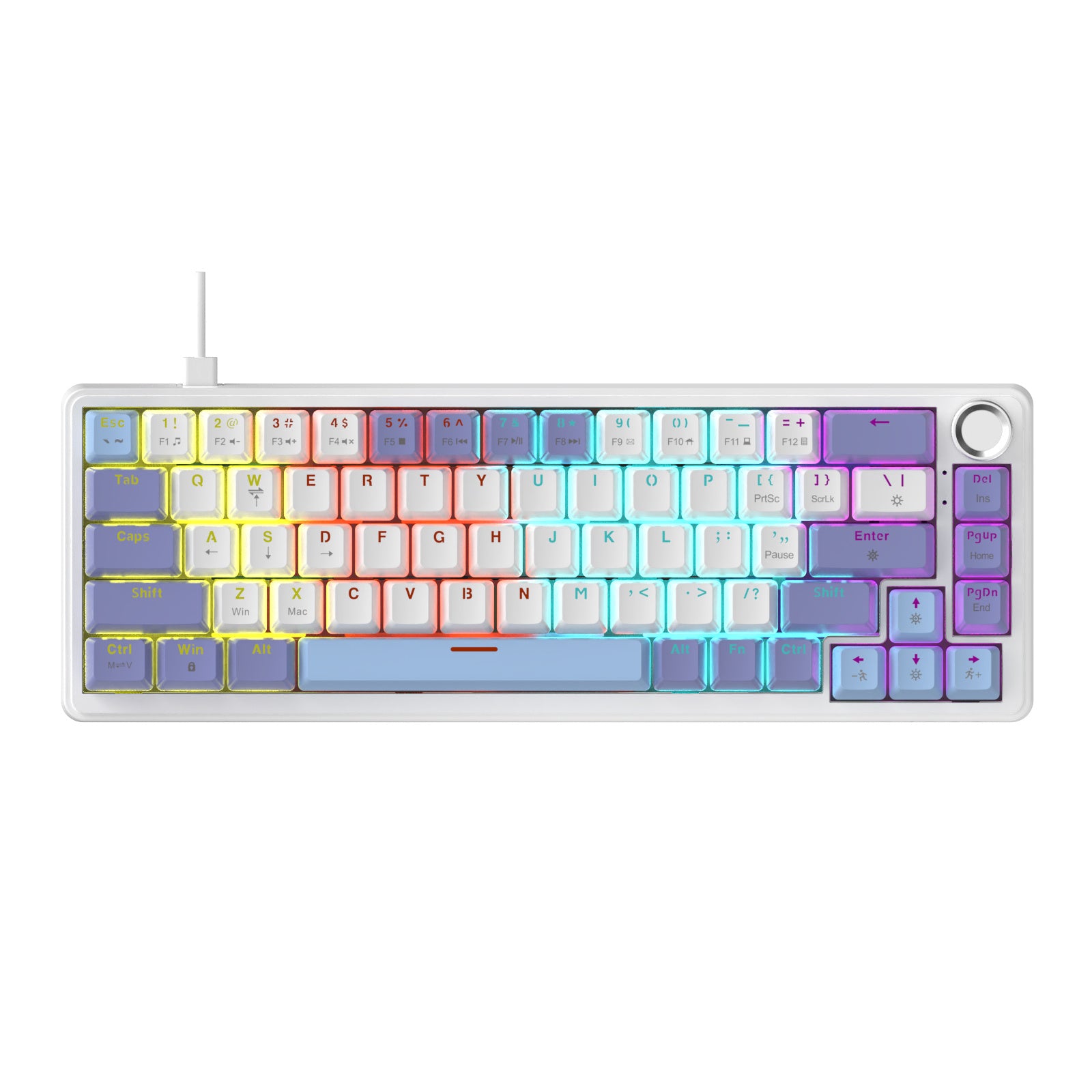 AJAZZ AK690 Wired  Mechanical Keyboard, Full Hot-Swappable Keys, Multi-Function Metal Knob, Plug-and-Play Wired Connection. Matte Texture Keycaps. Adjustable Dual-Layer Wrist Rest. Multicolor Backlighting