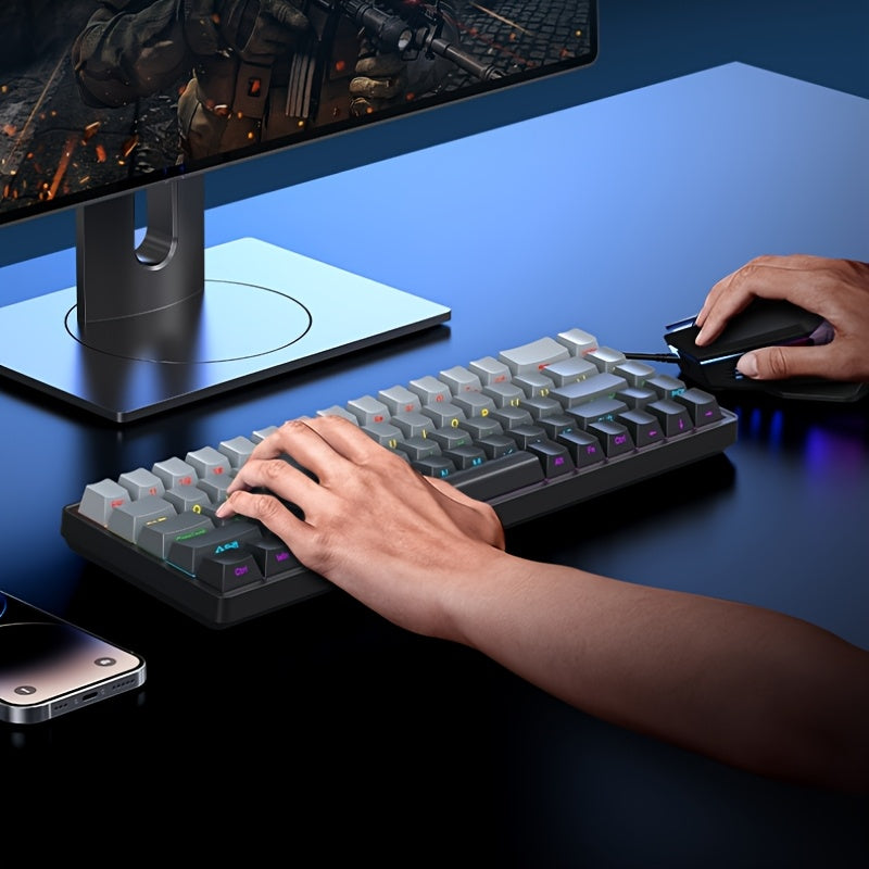 APAYADO A68 Mechanical Keyboard \u002F Compact 65% Layout \u002F Hot-Swappable 68-Key Design \u002F RGB Cool Lighting \u002F Suitable for Gamers \u002F Wired USB Connection