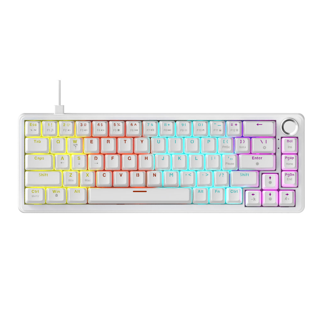 AJAZZ AK690 Wired  Mechanical Keyboard, Full Hot-Swappable Keys, Multi-Function Metal Knob, Plug-and-Play Wired Connection. Matte Texture Keycaps. Adjustable Dual-Layer Wrist Rest. Multicolor Backlighting