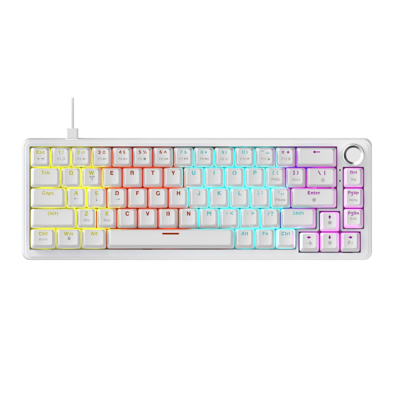 AJAZZ AK690 Wired  Mechanical Keyboard, Full Hot-Swappable Keys, Multi-Function Metal Knob, Plug-and-Play Wired Connection. Matte Texture Keycaps. Adjustable Dual-Layer Wrist Rest. Multicolor Backlighting
