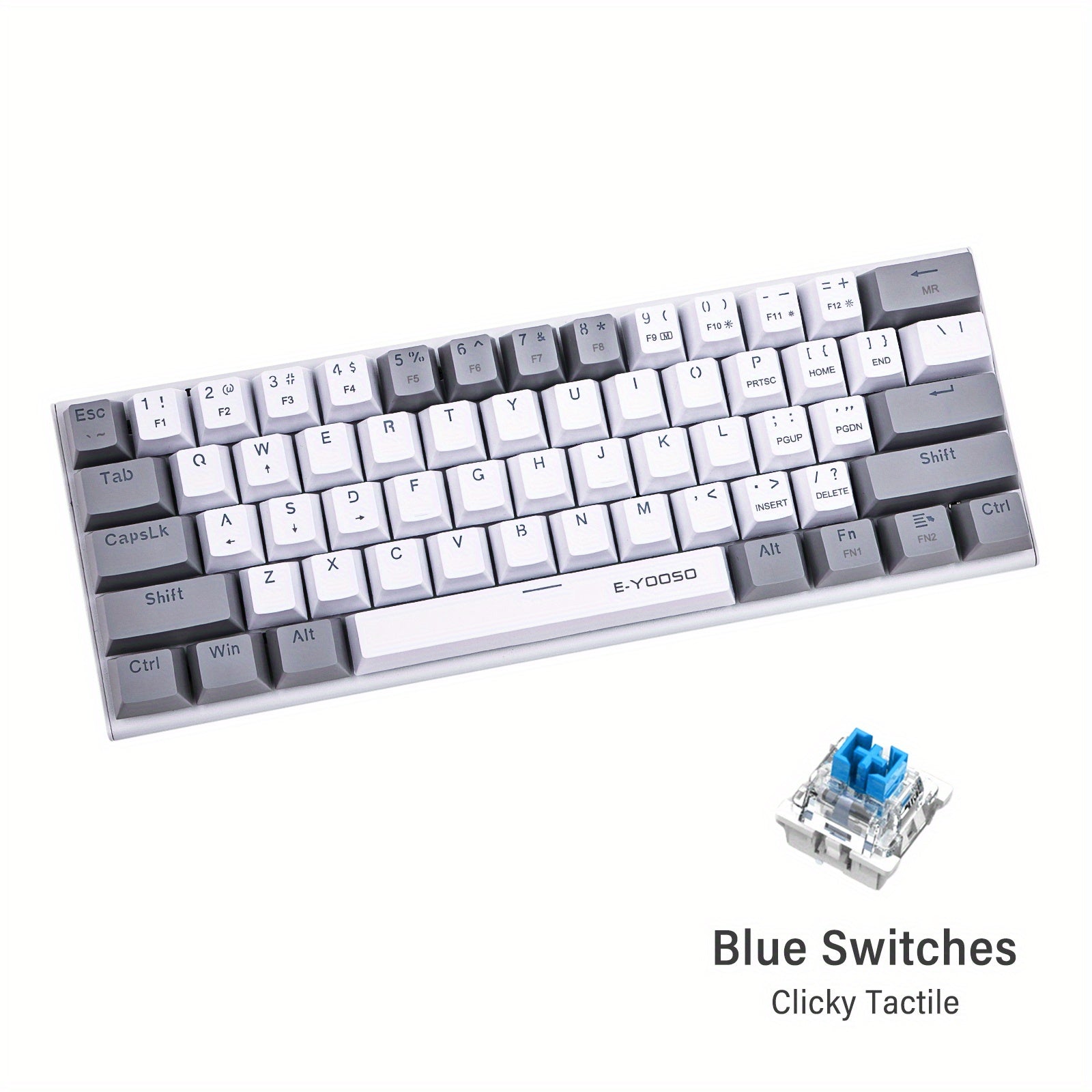 E-YOOSO Z11 60% Mechanical Keyboard, Mechanical Gaming Keyboard Wired With LED Backlit, Ultra-Compact 60 Percent Computer Keyboard For Windows, Mac OS Black Gray, White Gray