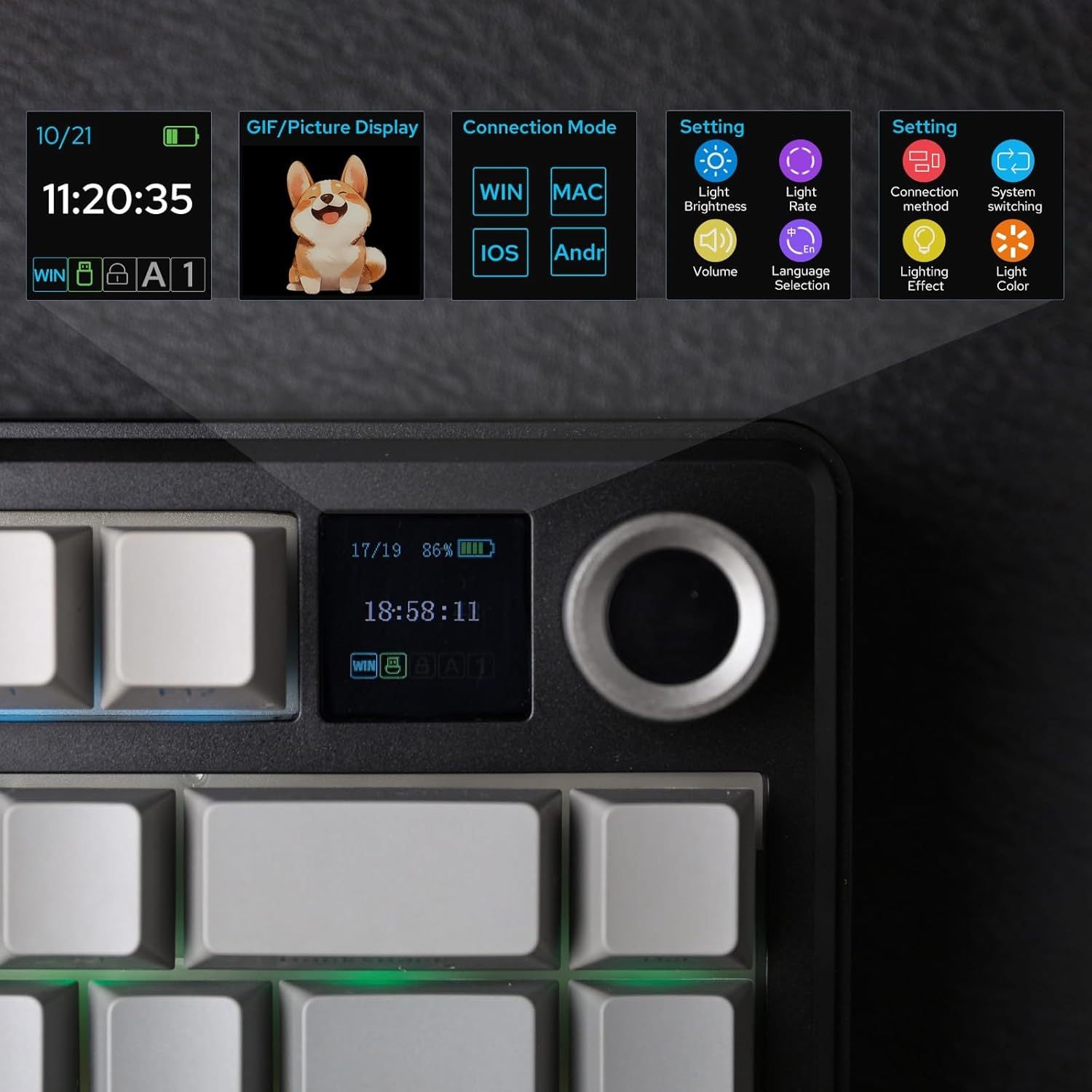 AULA Wireless Mechanical Gaming Keyboard with TFT Screen & Knob, 75% Hot Swappable Creamy Keyboard, RGB Backlit Teclado Mecanico, Tri-Mode Bluetooth\u002F2.4GHz\u002FUSB-C, Gasket Mount Gaming Keyboard for PC Mac Laptop Tablet