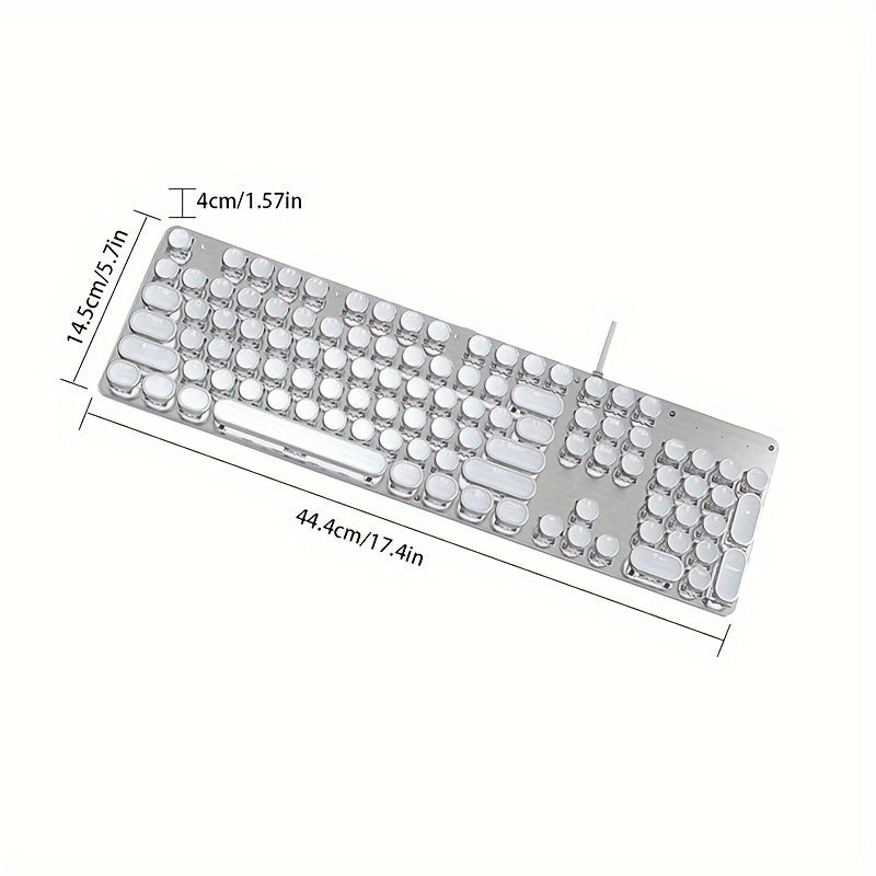 EWEADN Punk Typewriter Mechanical Gaming Keyboard • All-Metal Panel • 104Keys Wired • Punk Round Keycaps with LED Backlit • USB Wired Keyboards for Game and Office • for Windows Laptop PC • White Blue Switches