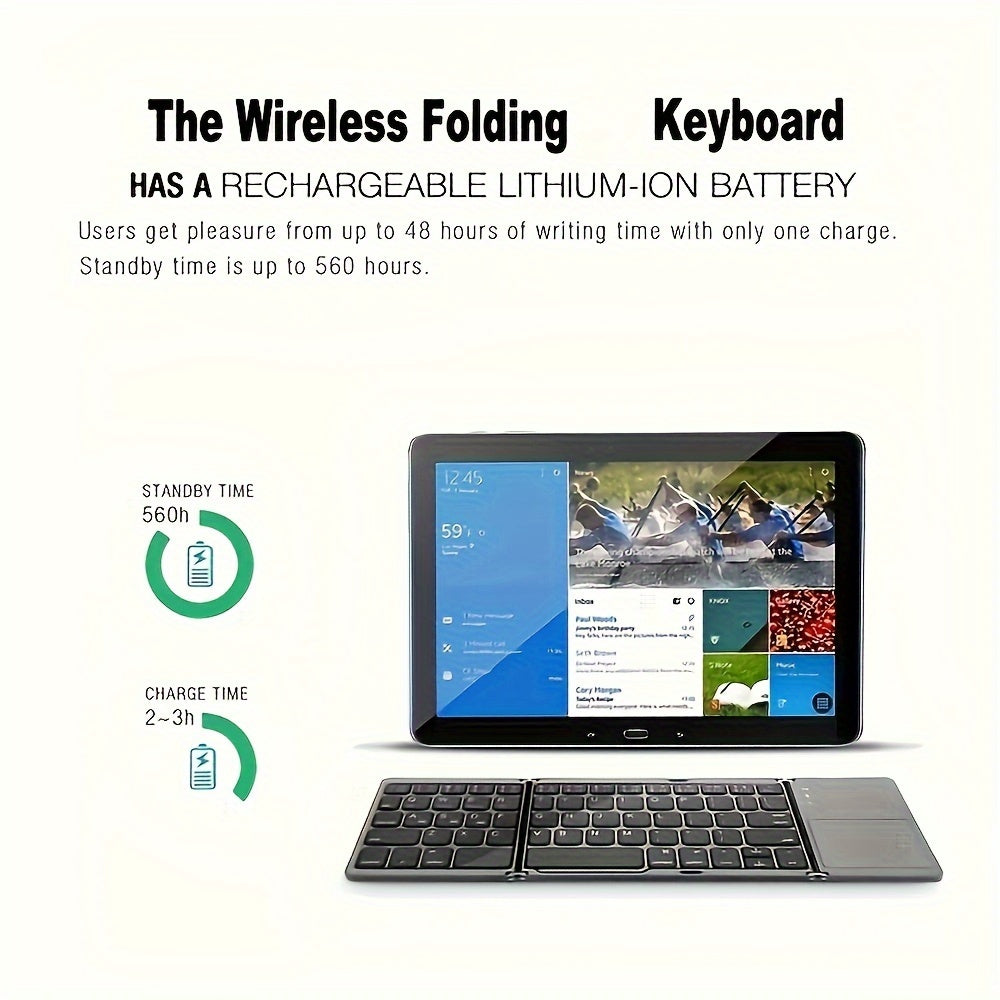 Slim And Lightweight Wireless Keyboard That Folds Into Three Parts - Includes a Touchpad, Charges Via USB, And Works with Android, Ios, Windows, And Mac - Features a Type-C Charging Port, Ideal for Office Use And Travel