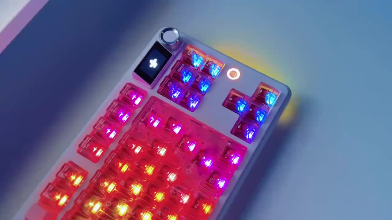 AJAZZ MK87 Pro (Dual 8K Edition)87-key Compact Layout, Soft And Bouncy Typing Feel 1.14-inch Pluggable TFT Color Screen + Metal Volume Knob Tri-mode Connection RGB Lighting Creates A Strong Ambient Effect Under The Transparent Keycaps