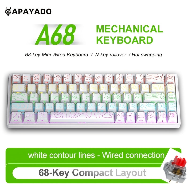APAYADO A68 Mechanical Keyboard \u002F Compact 65% Layout \u002F Hot-Swappable 68-Key Design \u002F RGB Cool Lighting \u002F Suitable for Gamers \u002F Wired USB Connection