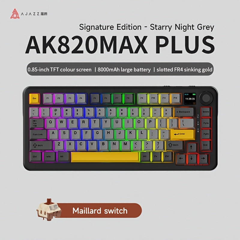 AJAZZ AK820\u002FAK820MAX PLUS 75% RGB Gasket Mechanical Keyboard | Cream Keyboard with Volume Knob, South Facing LED, Poron Foam, PBT Keycaps, Programmable Hot-Swap, Ambidextrous, USB-C Charging