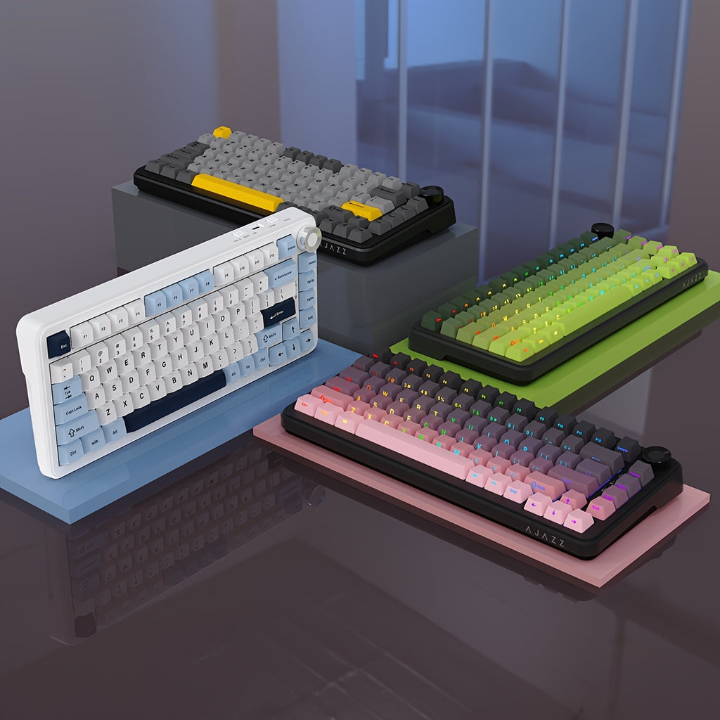 AJAZZ AK820\u002FAK820MAX PLUS 75% RGB Gasket Mechanical Keyboard | Cream Keyboard with Volume Knob, South Facing LED, Poron Foam, PBT Keycaps, Programmable Hot-Swap, Ambidextrous, USB-C Charging