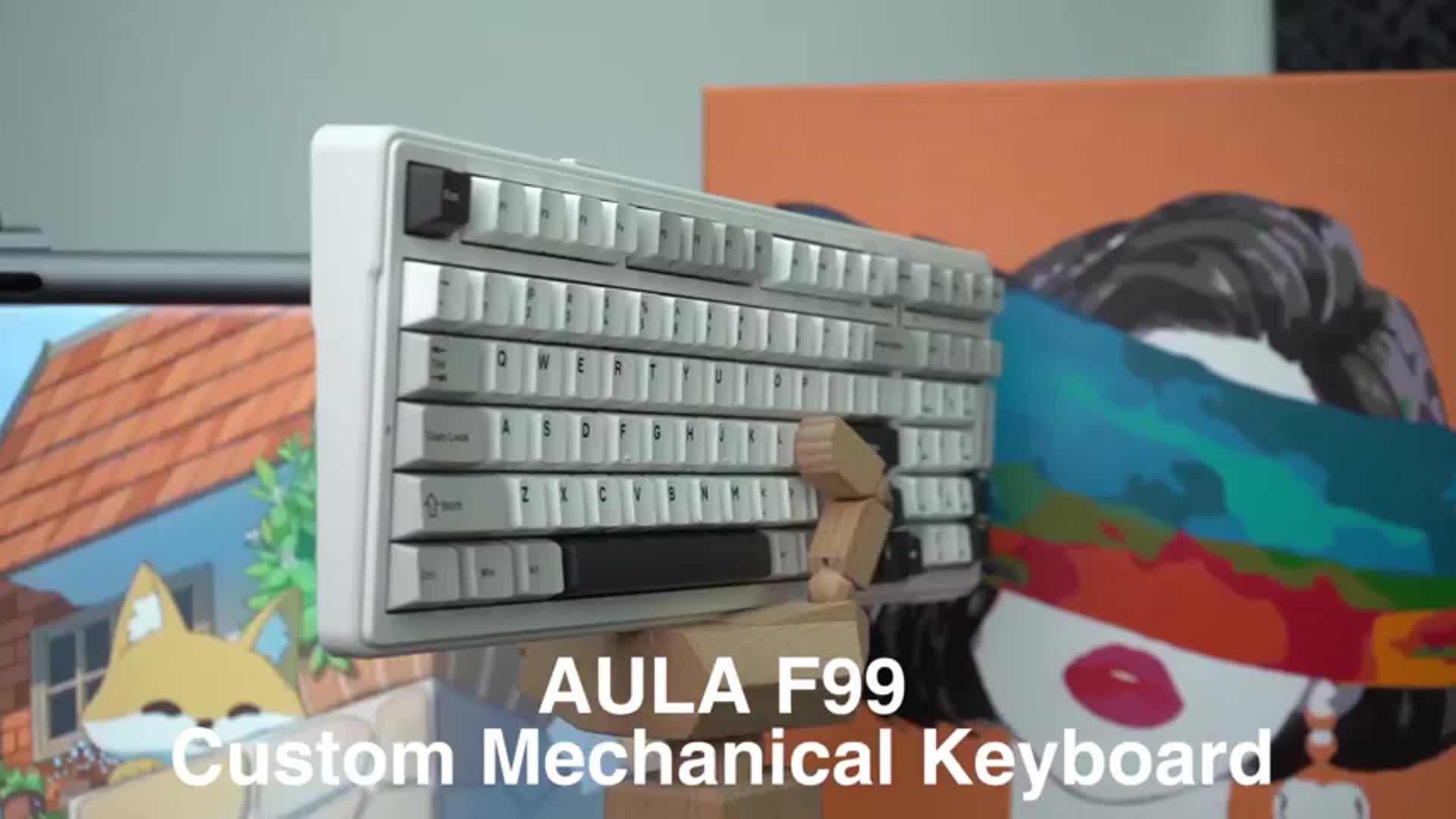 AULA F99 Mechanical Gaming Keyboard, 99 Keys, 2.4G Wireless & Wired Hot Swap, RGB Backlit, PBT Gasket, USB Rechargeable, for PC & Laptop, Typing-Optimized, Universal, Ideal Gift - Blue\u002FWhite