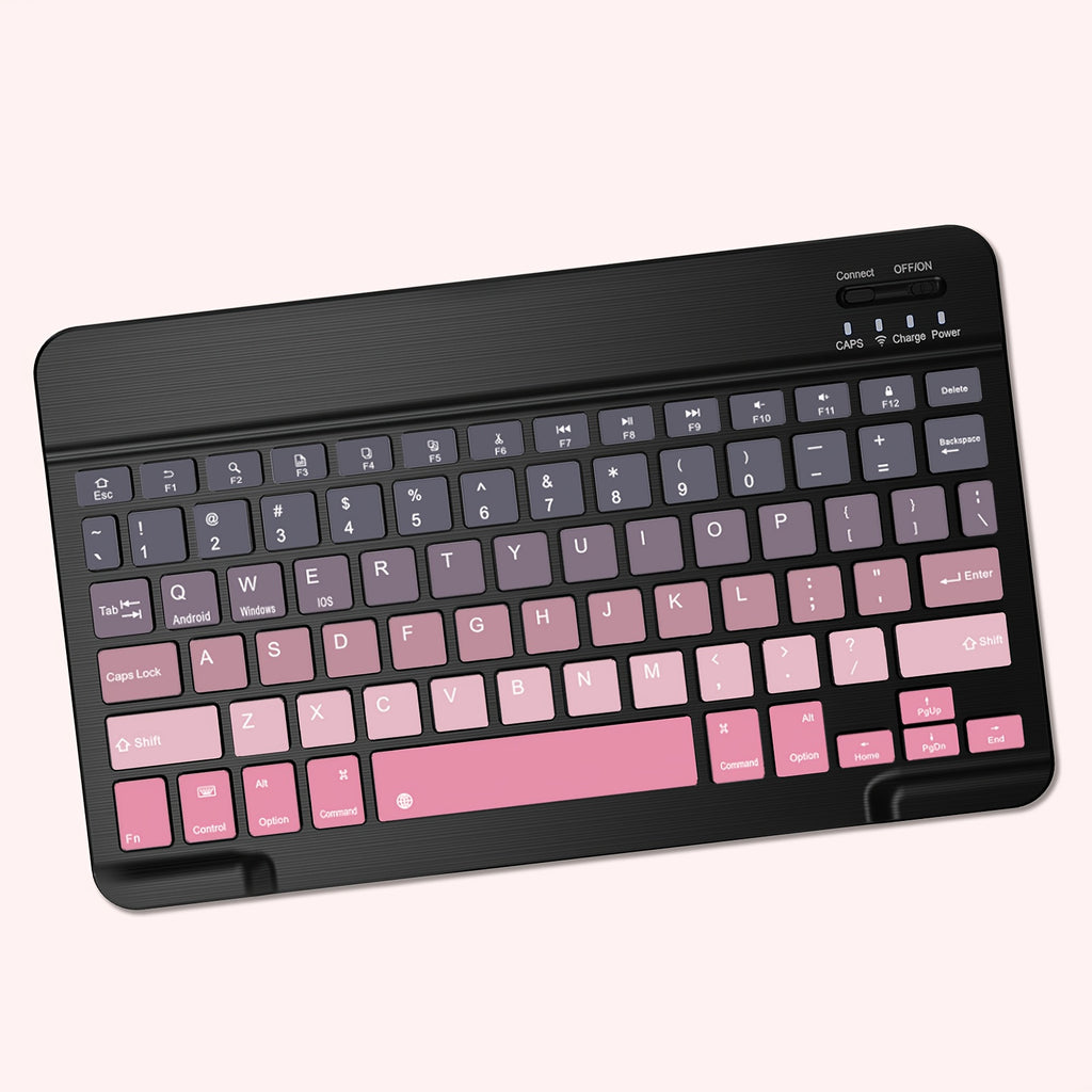 Ultra-Slim Rechargeable Wireless Keyboard | Compact Wireless Keyboard, 150mAh Battery, Compatible with Samsung Galaxy Tab, Android, Windows, Smartphones, IOS, IPad, Black Pink Gradient