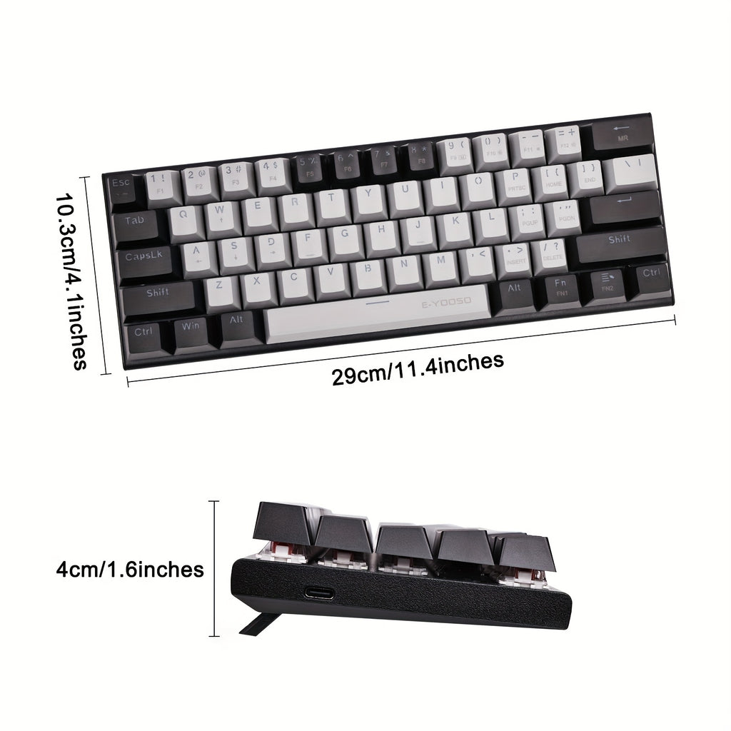 E-YOOSO Z11 60% Mechanical Keyboard, Mechanical Gaming Keyboard Wired With LED Backlit, Ultra-Compact 60 Percent Computer Keyboard For Windows, Mac OS Black Gray, White Gray