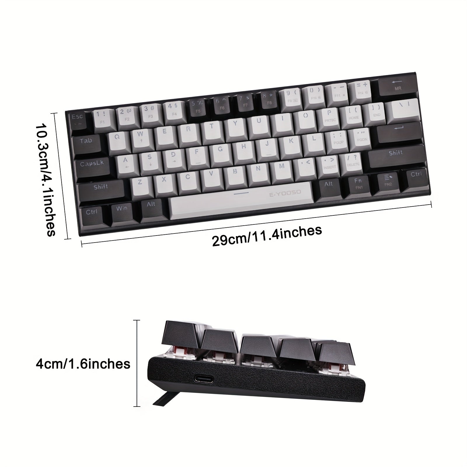 E-YOOSO Z11 60% Mechanical Keyboard, Mechanical Gaming Keyboard Wired With LED Backlit, Ultra-Compact 60 Percent Computer Keyboard For Windows, Mac OS Black Gray, White Gray