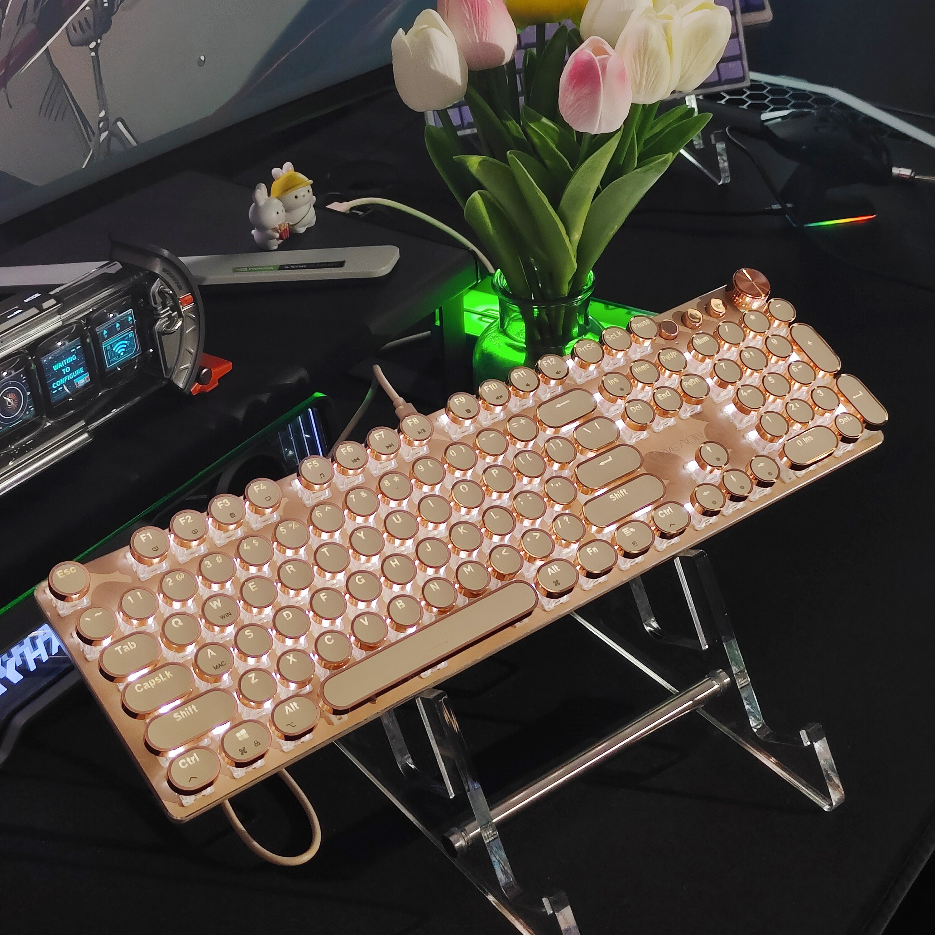 EWEADN Mechanical Gaming Keyboard, Typewriter Style Retro 104 Keys Punk Wired, Full Size LED Backlit With Multimedia Knob, Ergonomic Design, For Windows Laptop PC\u002FTablet, For Game And Office
