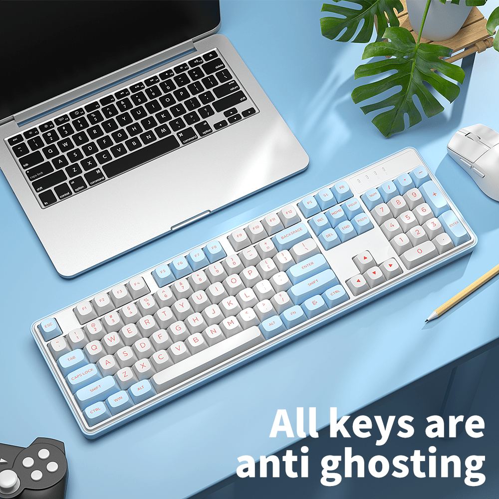 FURYCUBE Wired Silent Gaming Keyboard with RGB Backlighting, Side-printed Gradient Keycaps, Ergonomic Design, and Multimedia Rotary Knob Controls - USB Powered, Suitable for PCs, Laptops, Desktops, Windows, Macs, and Workstations. A Gaming Accessory