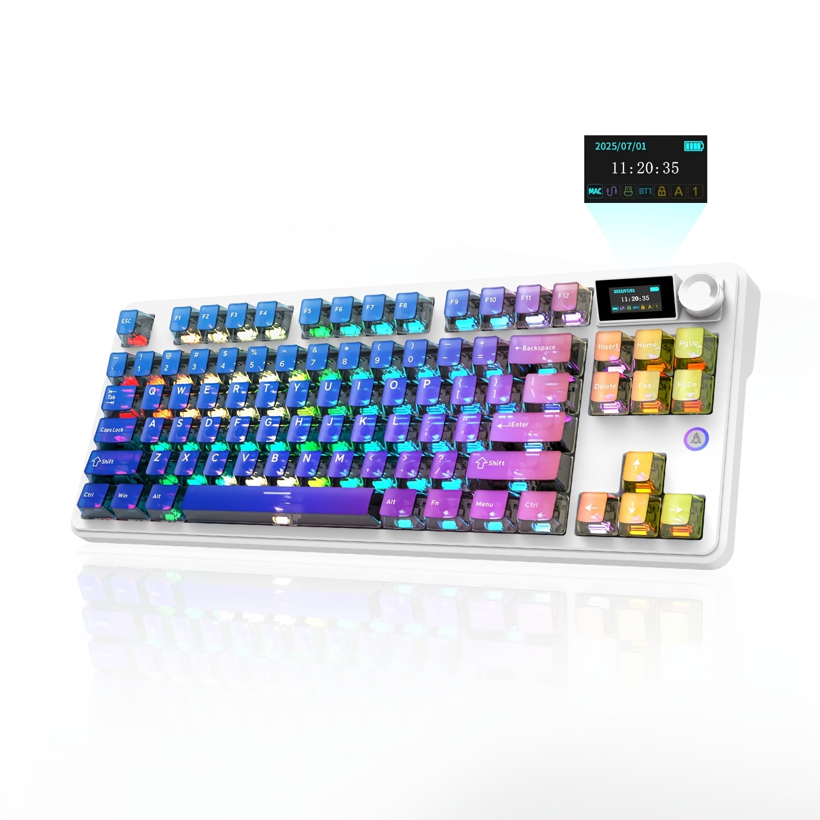 AJAZZ MK87 Pro (Dual 8K Edition)87-key Compact Layout, Soft And Bouncy Typing Feel 1.14-inch Pluggable TFT Color Screen + Metal Volume Knob Tri-mode Connection RGB Lighting Creates A Strong Ambient Effect Under The Transparent Keycaps